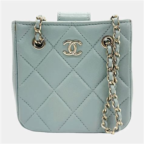 CHANEL Lambskin Quilted Tiny Shopping Clutch With Chain 